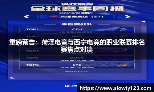 重磅预告：菏泽电竞与西宁电竞的职业联赛排名赛焦点对决